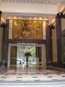 Art Deco-the flooring, pillars, ceiling and mural